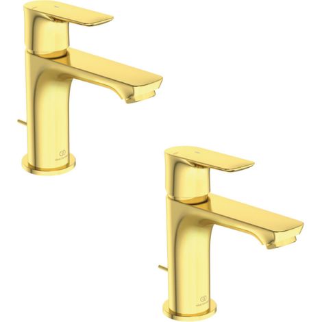 Lot de deux mitigeurs lavabo IDEAL STANDARD Connect Air avec tirette et vidage Or