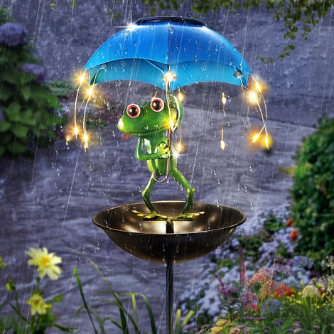 1 lampadaire solaire avec statue de grenouille, mangeoire à colibris d'extérieur et lampe de jardin avec guirlande lumineuse à LED. (1/5)