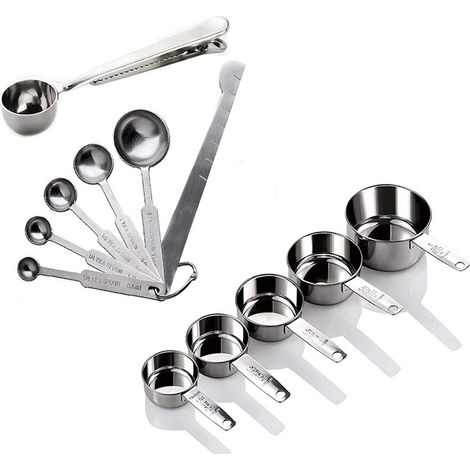 Messlöffel und -becher aus Edelstahl mit Messlineal, Schöpfkelle mit (1/5)