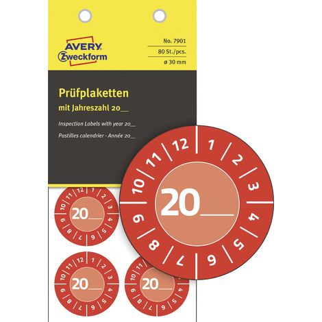 Avery-Zweckform 7901 Prüfplakette  20XX Rot  (Ø) 30 mm 30 mm   80 St. (1/5)
