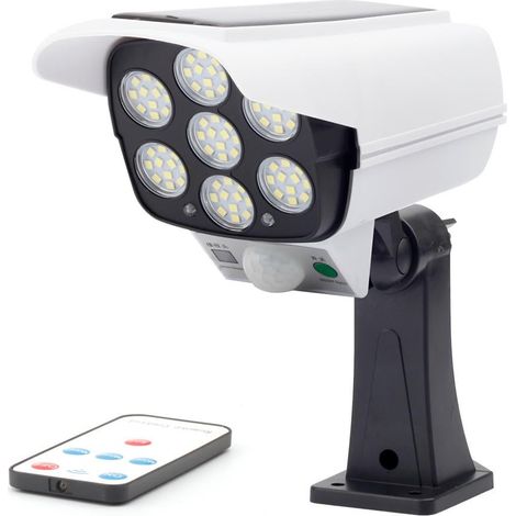 Lampes solaires à 77 LED avec détecteur de mouvement et fausse caméra, éclairage de sécurité extérieur pour jardin PIR, télécommande et étanche (1/5)