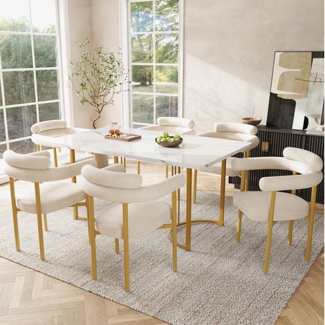 Silla comedor tapizada en terciopelo beige metal OKMYHOME (1/4)