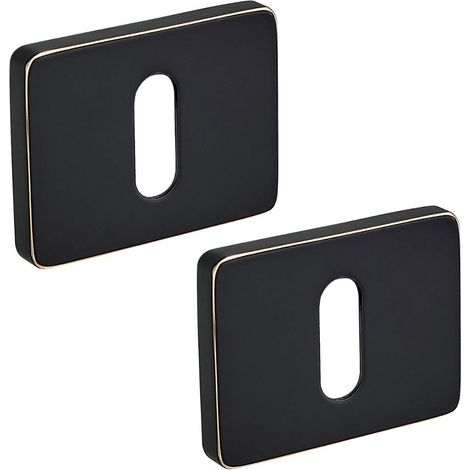 Rechteckiges Türschild mit Schlüssel, schwarz und gold, mit innenliegender Rosette (1/3)