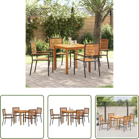 Terrassenstuhl - Garten Essgruppe 5 pcs Schwarz Massivholz Akazie (1/5)