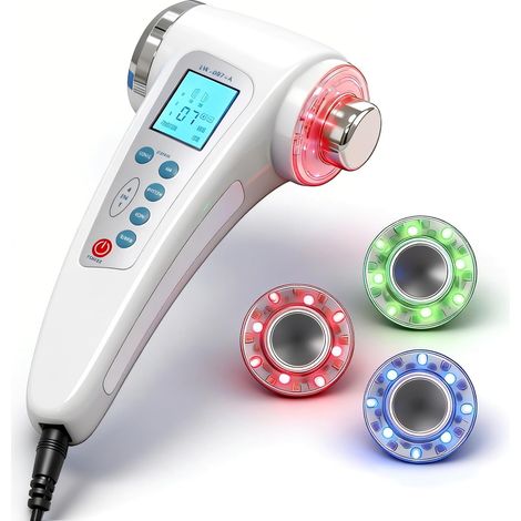 Appareil cosmétique à ultrasons 1 MHz + 3 MHz - Anti-âge - Raffermissement - Réduction des rides - Rajeunissement de la peau - Soin en profondeur - 2 têtes sonores pour le visage et le corps