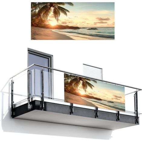 Balcony Privacy Banner Beach - Palm trees - Ocean - Sunset 200x90 cm (1/4)
