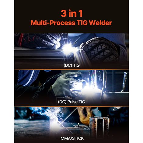 Poste à Souder TIG, 205 A, Machine de Soudage 3 en 1, avec Grand Écran d'Affichage LED, Modes DC TIG/DC Pulse TIG/MMA (Stick), Soud… (1/5)