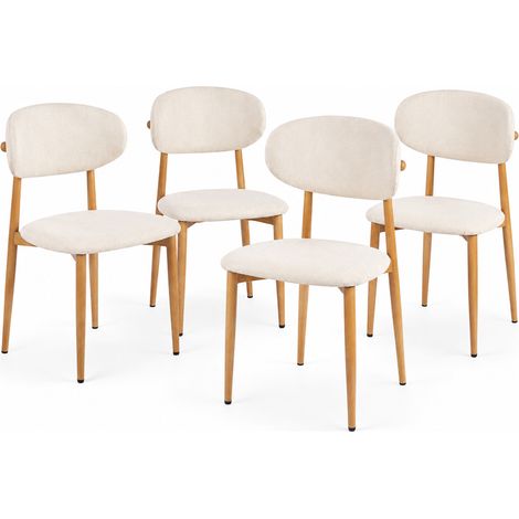 Set 4 Sedie da Pranzo con Gambe in Metallo Effetto Legno e Seduta Tessuto Beige (1/5)