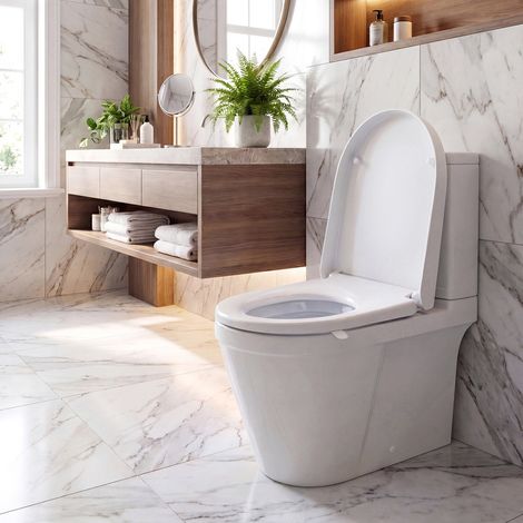 Abattant de Toilette Clipsable, Forme D Court, Lunette WC Universel avec Poignée, Frein de Chute, Plastique, Blanc (1/5)