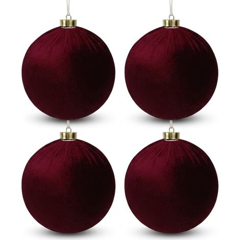Set di 4 Palle grandi per albero di Natale  20 cm Velluto bordo' Decorazione   Effetto Velluto  addobbo gigante Bordeaux per un Albero Elegante  Addobbi Natalizi per Casa, Ufficio e Locali commerciali (1/5)