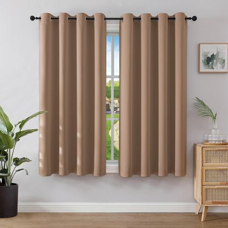 Blackout Curtain, 2 Pieces, Heat Insulation, Opaque Curtain with Eyelets, Light Insulation, Anti-UV, Bedroom Home Living Room Interior Decoration (2 x L117 x H137, Taupe Brown) (1/5)