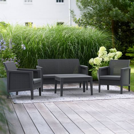Genf Gartenset, Outdoor-Sofa für 4 Personen, ein Tisch, UV-beständig, Schwarz-Anthrazit (1/4)