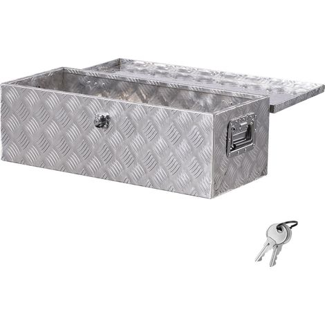 Boîte à outils pour camion en aluminium, 762x330,2x243,84 mm, coffre de benne de pick-up plaqué à rayures, avec poignées latérales et clés de verrouillage, pour remorque, camping-car, argent (1/5)