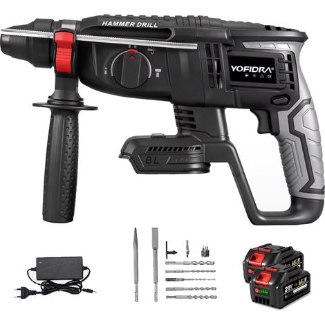 Perforateur burineur rotatif sans fil 26mm SDS Plus Brushless compatible 18V/21V – marteau perforateur 3 fonctions pour béton brique, 2 batteries + 10 accessoires (1/5)