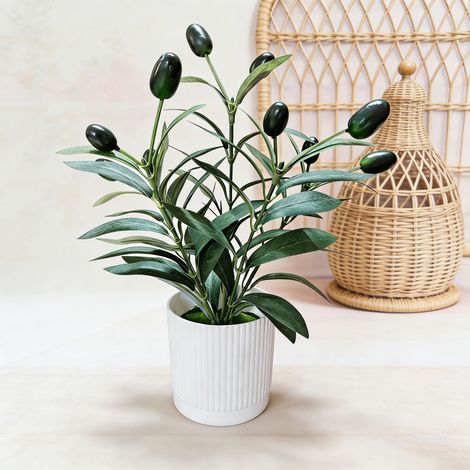 Olivier artificiel (27 cm) en pot de céramique blanche, plante artificielle réaliste pour la décoration intérieure (1/3)