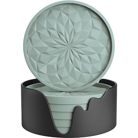 Lot de 6 dessous de verre en silicone avec support - Pour boissons chaudes ou froides - Épais - Antidérapant - Antiadhésif - Plateau profond - ｇｒｅｙ