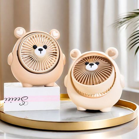 Mini Brown Bear-Shaped Coffee Fan – USB Rechargeable, 3 Speeds, Cute and Compact Design