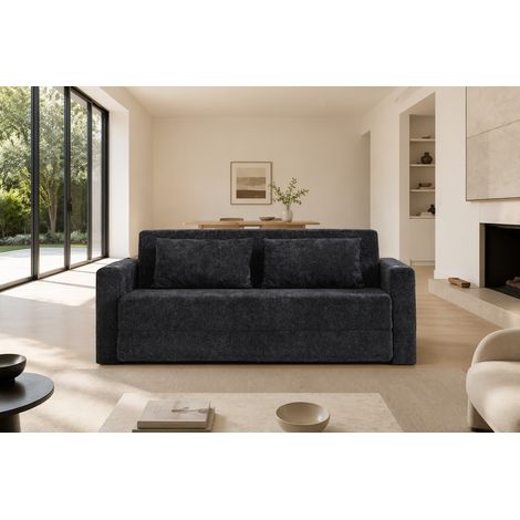 Canapé convertible 2 places 153x77x65 cm en tissu noir, gain de place pour salon, FloraGrace (1/5)