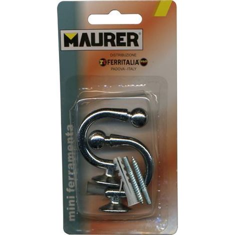 MAURER 5391015 Gancho Cromado Atornillabe 48 mm. con Tacos y Tornillos (Blister 2 Piezas)