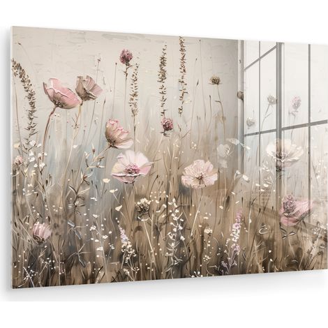 QUADRO IN PLEXIGLASS Fiori - Rosa - Moderno - Beige 60x40 cm (1/5)
