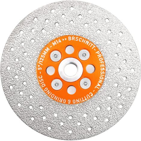 Disque Diamant 125mm Double Face Brasé Sous Vide Coupe Meulage Lame Scie Diamant pour Granit Marbre Porcelaine Carrelage Céramique Pierre Béton M14 Filetage (1/5)