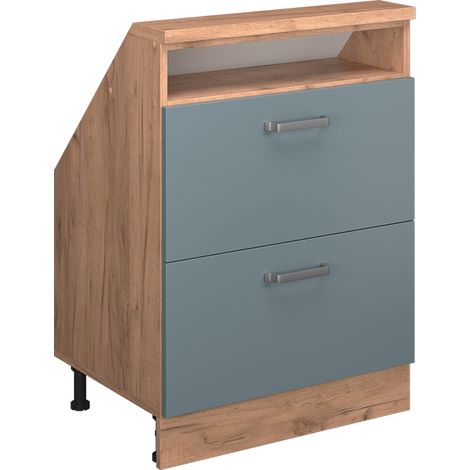 Mobile sottotetto Rion, Rovere blu-grigio/oro, con 2 cassetti, Vicco