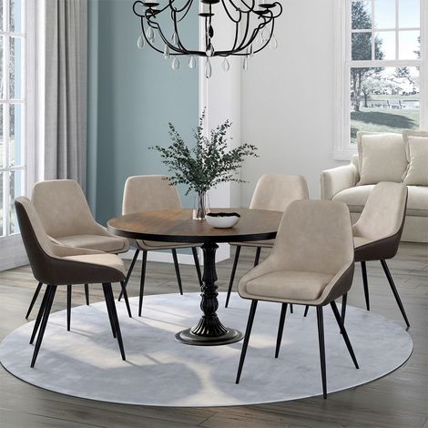 Lote de 6 sillas de comedor bimateria THALYA de tela marrón y topo y PU (1/5)
