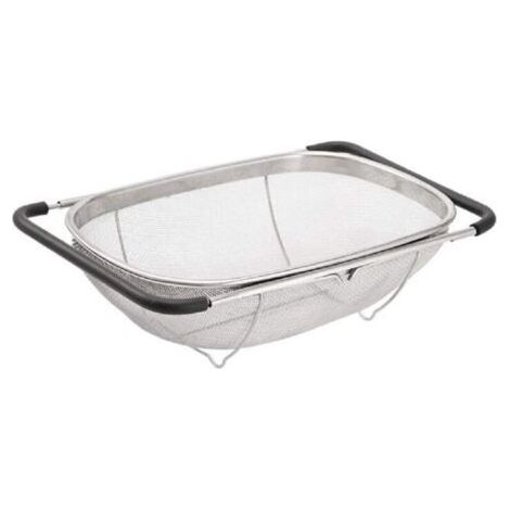 Au-dessus de l'évier passoire passoire panier en acier inoxydable, pour évier de cuisine, avec poignée en caoutchouc, maille fine en acier inoxydable, grande passoire en métal extensible pour pâtes, f