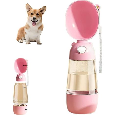 Gourde pour chien (1 pièce), gourde de voyage multifonctionnelle pour animaux de compagnie, 2 en 1 : gourde et gamelle, étanche, rose, 28,5 x 7,5 cm (1/5)