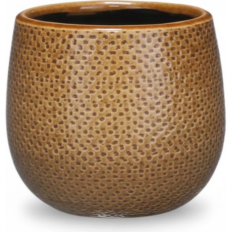 Cache-pot Gabriel Rond en Céramique Ocre avec Texture Mouchetée pour Plante Intérieur Ø 14 cm - PANGIVO (1/5)