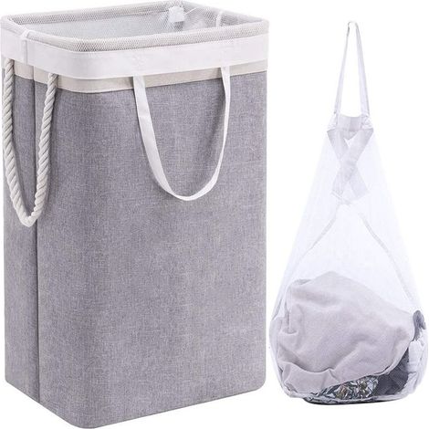 1 Panier à linge Divers accessoire de portail, 60 x 41 x 31 cm, pliable avec poignées en corde, lin extérieur / coton intérieur, beige et gris (1/4)