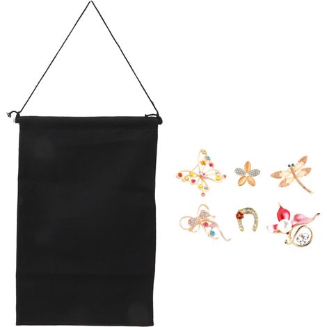 Porte-broches mural Banners Organiseur pour collections de pins Toile de coton Bois synthétique Noir M 45.5x27.3cm (avec bâton 30cm) (1/5)