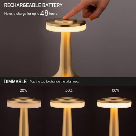 Lampe de bureau LED portable avec capteur tactile doré et 3 niveaux de luminosité