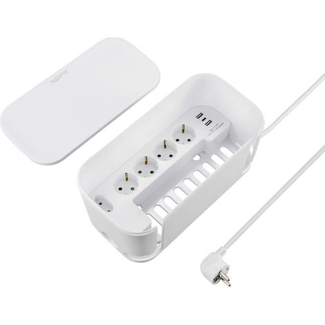 Sygonix SY-6118238 Steckerbox mit Steckdosenleiste 5fach Weiß Schutzkontakt 1 St.