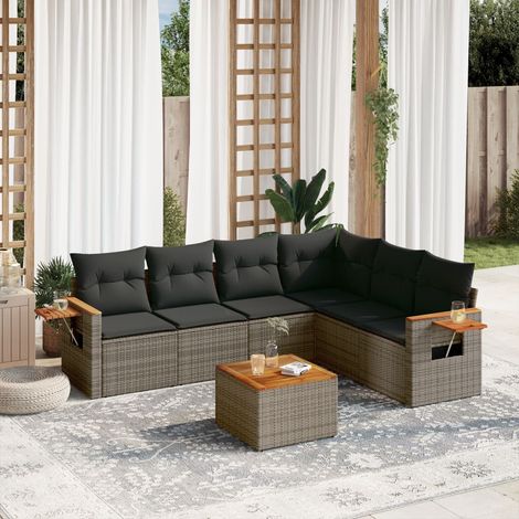 Salon de jardin avec coussins 7 pcs gris résine tressée vidaXL (1/5)