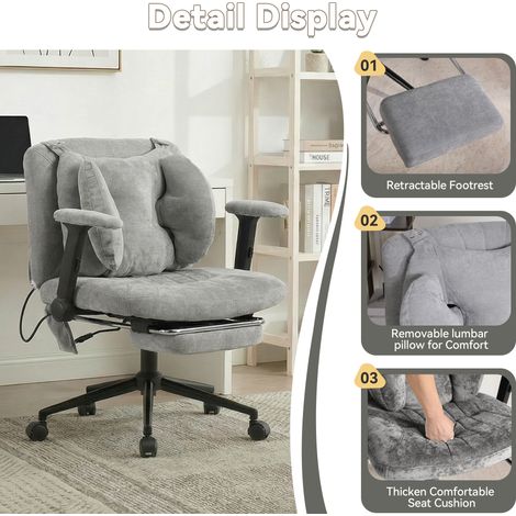Chaise de bureau pivotante grise avec repose-pieds et accoudoirs, hauteur ajustable, capacité 150 kg (1/5)