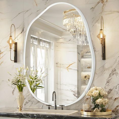 Miroir Mural irrégulier, miroirs muraux décoratifs asymétrique, Miroir de Salle de Bain, Cadre en Alliage d'aluminium pour Chambre à Coucher, Salon, vestiaire, entrée 45 x 65 cm (1/5)