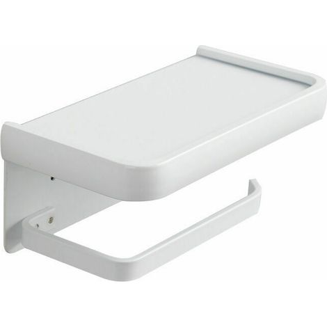 Porta carta igienica adesivo , porta carta igienica da parete con ripiano in acciaio inox, porta carta igienica senza fori per bagno e cucina (doppio strato, bianco) (1/5)