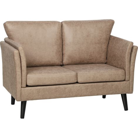 HOMCOM Small Sofa, Loveseat Sofa for Bedroom, Home Office, Light Brown