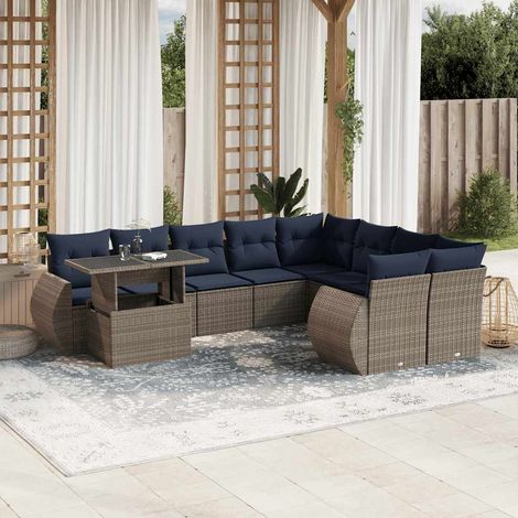 10-teiliges Gartensofa-Set mit Kissen, grau, Polyrattan (1/5)