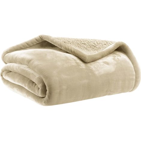Plaid Douillet Effet Fourrure Ultra Doux pour Canapé et Lit, Coloris Lin, 130 x 160 cm - PANGIVO (1/3)