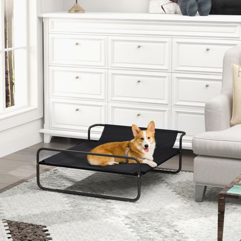Cuccia per cani, design rialzato, rivestimento in rete, struttura in acciaio, 29 x 91 x 69 cm, nera