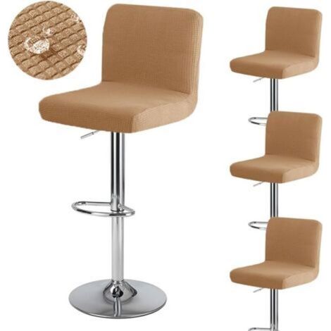 Housse de tabouret de bar marron clair 4 pièces avec dossier, 35 cm (P) x 35 cm (L) x 30 cm (H), housse de tabouret de bar pivotant haute, extensible et lavable (1/5)