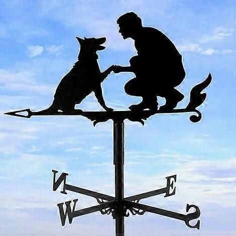 Girouette avec indicateur de direction du vent, compatible avec les humains et les chiens, conception creuse, girouette en acier inoxydable gravé, girouette en métal noir, compatible avec... (1/5)