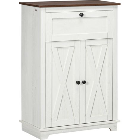 HOMCOM Credenza da Cucina Bassa Stile Rustico con Cassetto e Armadietto Bianco
