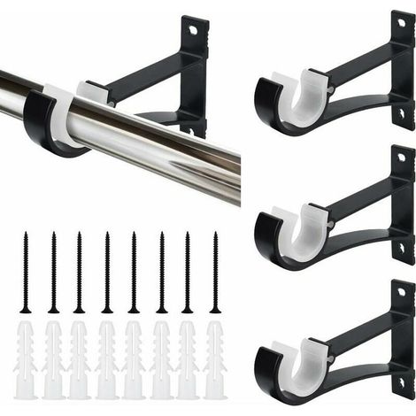 Lot de 4 supports de tringle à rideaux - Support mural robuste - En métal - Avec vis et colle - Pour tringle à rideau (1/5)