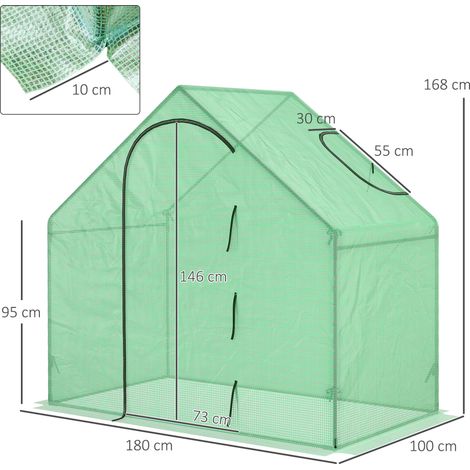 Serre de jardin avec porte à charnières et ventilation, comprenant corde et 4 supports, 180 x 100 x 168 cm, verte (1/5)