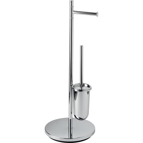 Inda - Stehleuchte mit Papierrollenhalter und Toilettenbürstenhalter mit rundem Sockel aus poliertem Chrom