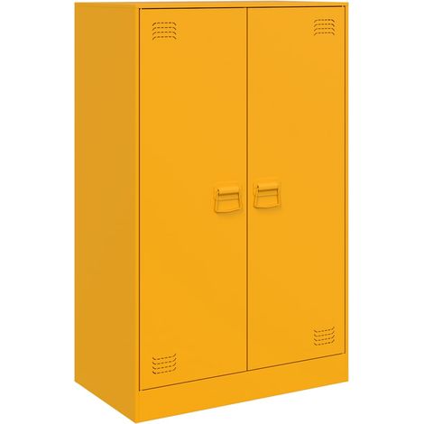 Buffet bahut commode armoire meuble de rangement organisateur cuisine salle de séjour salon jaune moutarde 67 x 39 x 107 cm acier Jaune