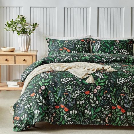 Ensemble de literie King-Size 230x220 cm avec imprimé fleurs-feuilles et fermeture éclair